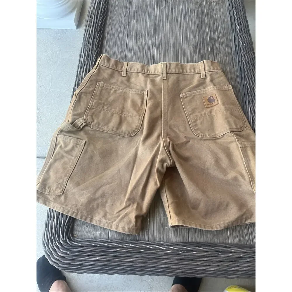 VTG Carhartt B25 Tan Canvas Carpenter Shorts Sz34 Faded Work Skater Grunge USA